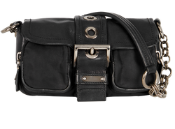 Pocket Buckle Shoulder Bag, Leather/Nylon, Black, 104, E, 1*
